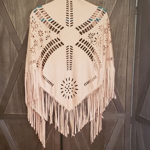 Pale Pink Suede mix Fringe Shawl